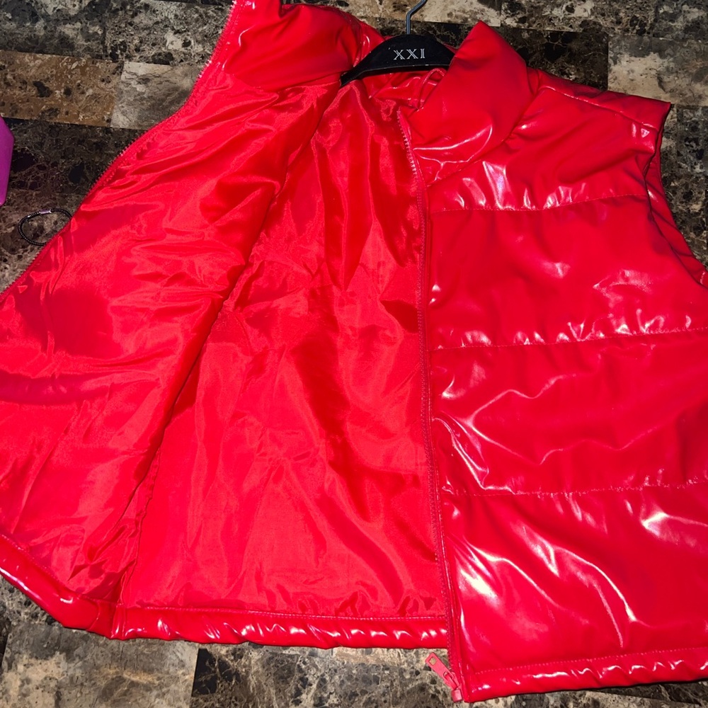 Shiny Red Puffer Vest - Picture 2 of 6